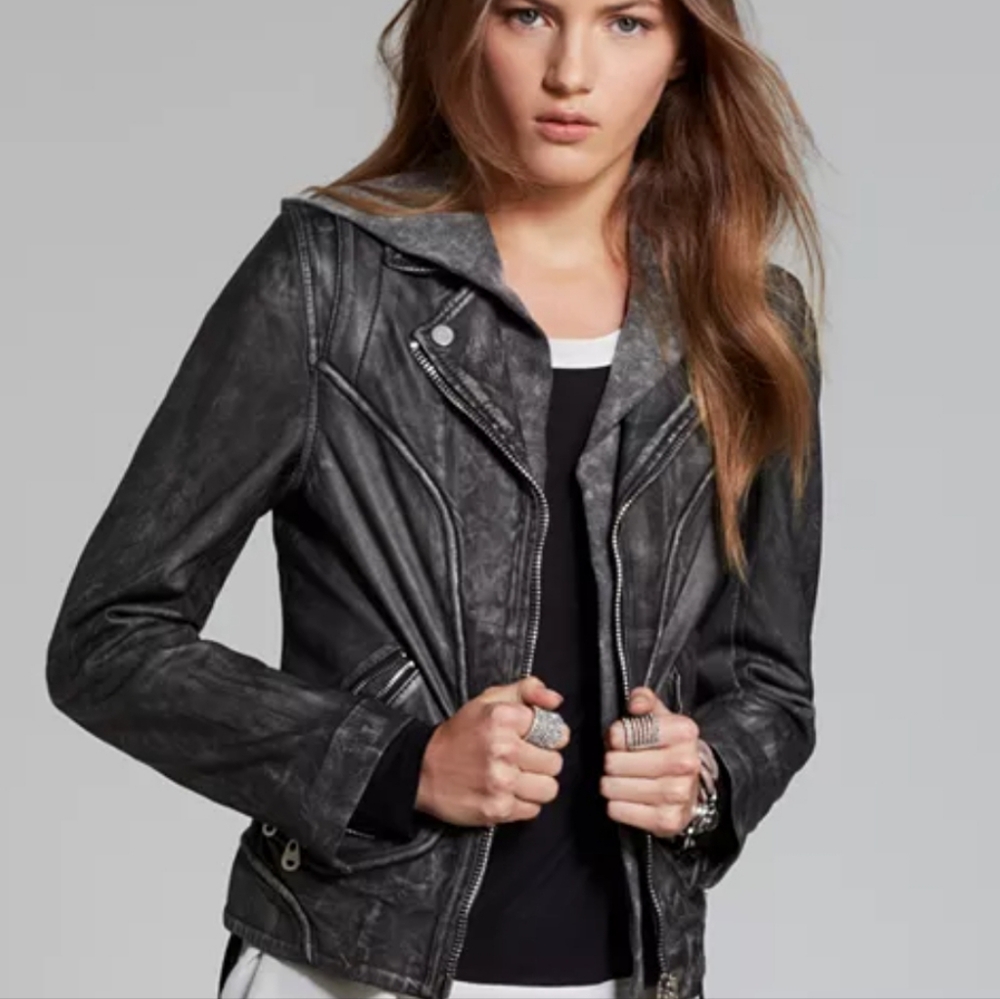 DOMA Women's Black Leather Moto Jacket